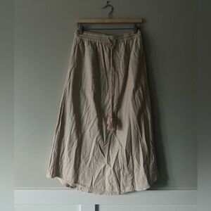 Lilla P 100% Cotton Midi Skirt with Braided Tassel Tie – Neutral Beige Boho